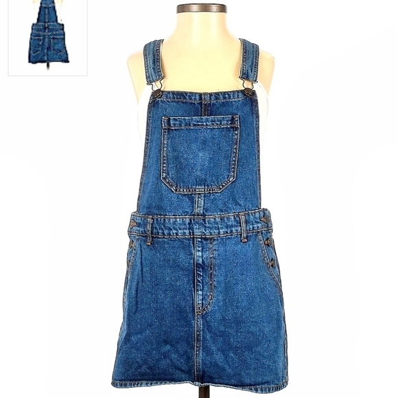 Forever 21 Blue Denim Jeans Overall Mini Skirt Dress Women's Small S Adjustable - Picture 4 of 12
